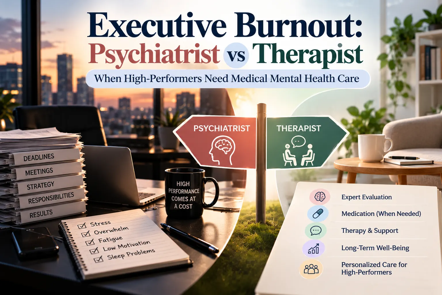 Executive Burnout: Psychiatrist vs Therapist